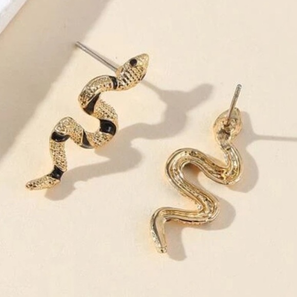 Anthropologie Jewelry - Snake gold black rhinestone earrings